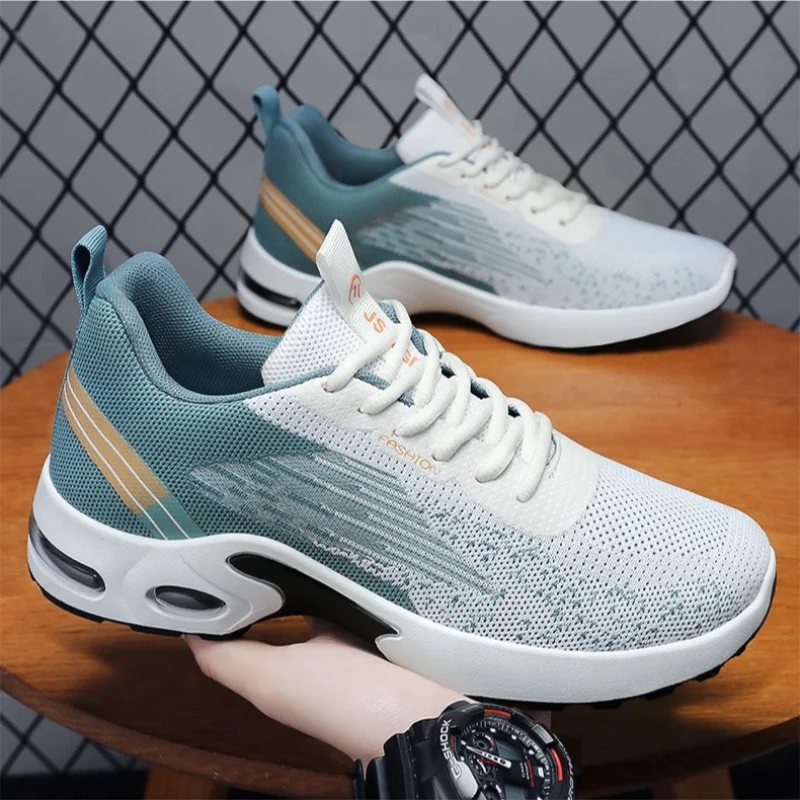 Zapatillas De deporte para correr De verano para hombre, Zapatillas informales con plataforma con cordones y puntadas voladoras transpirables, Zapatillas De Deporte antideslizantes para hombre