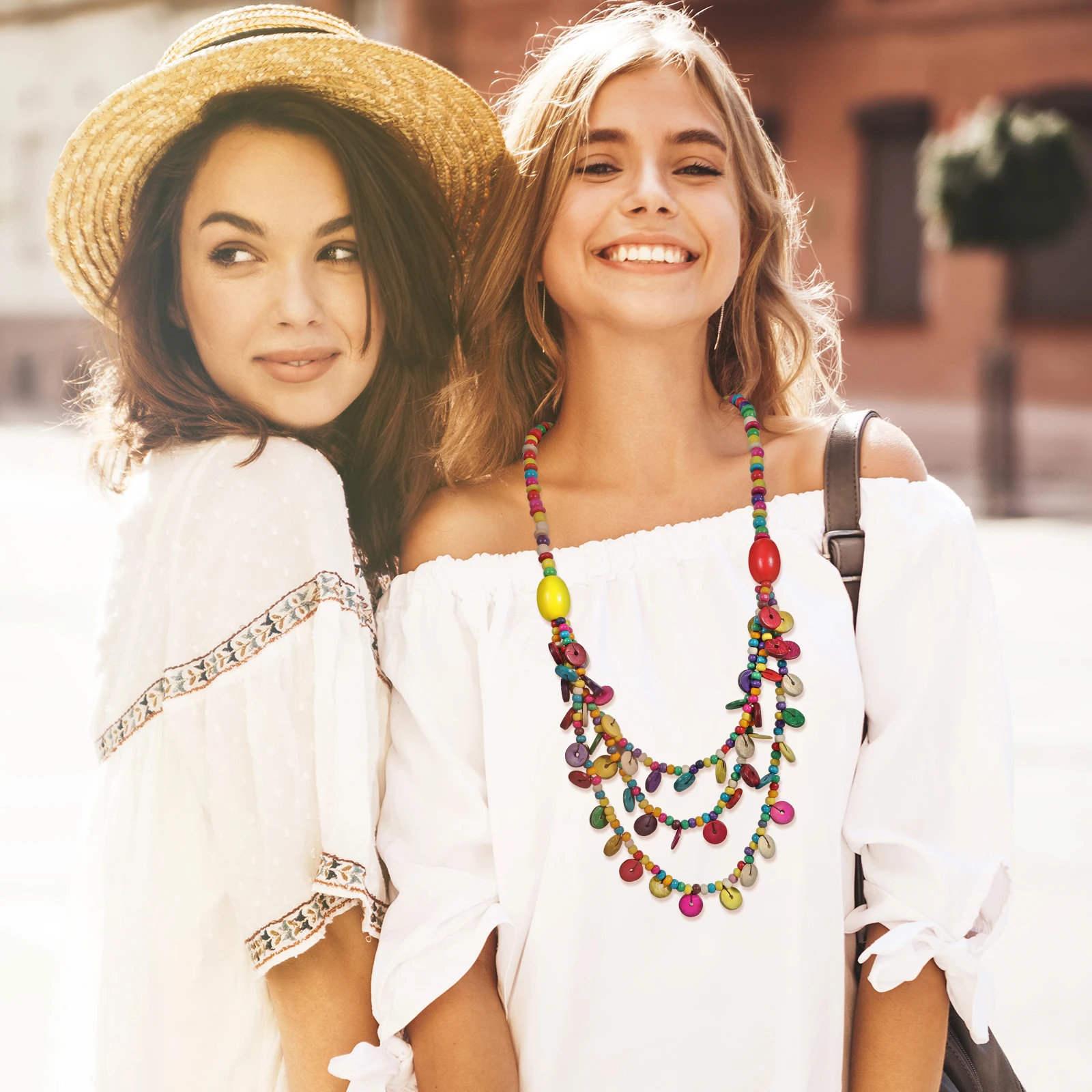 

Coconut Shell Necklace Bead Necklaces Beaded Boho Choker Jewelry Layered Seaside