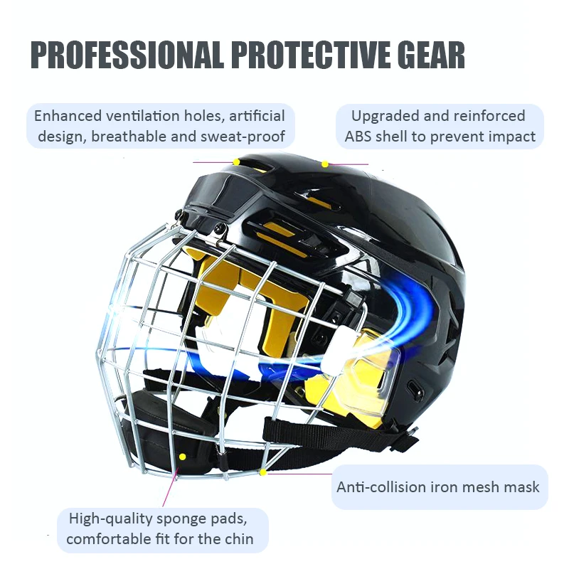 Ice Hockey Helmet Adjustable Hockey Helmet Full Face Protective Equipment Rugby Goalie Head Protective Sports Safety Face Mask