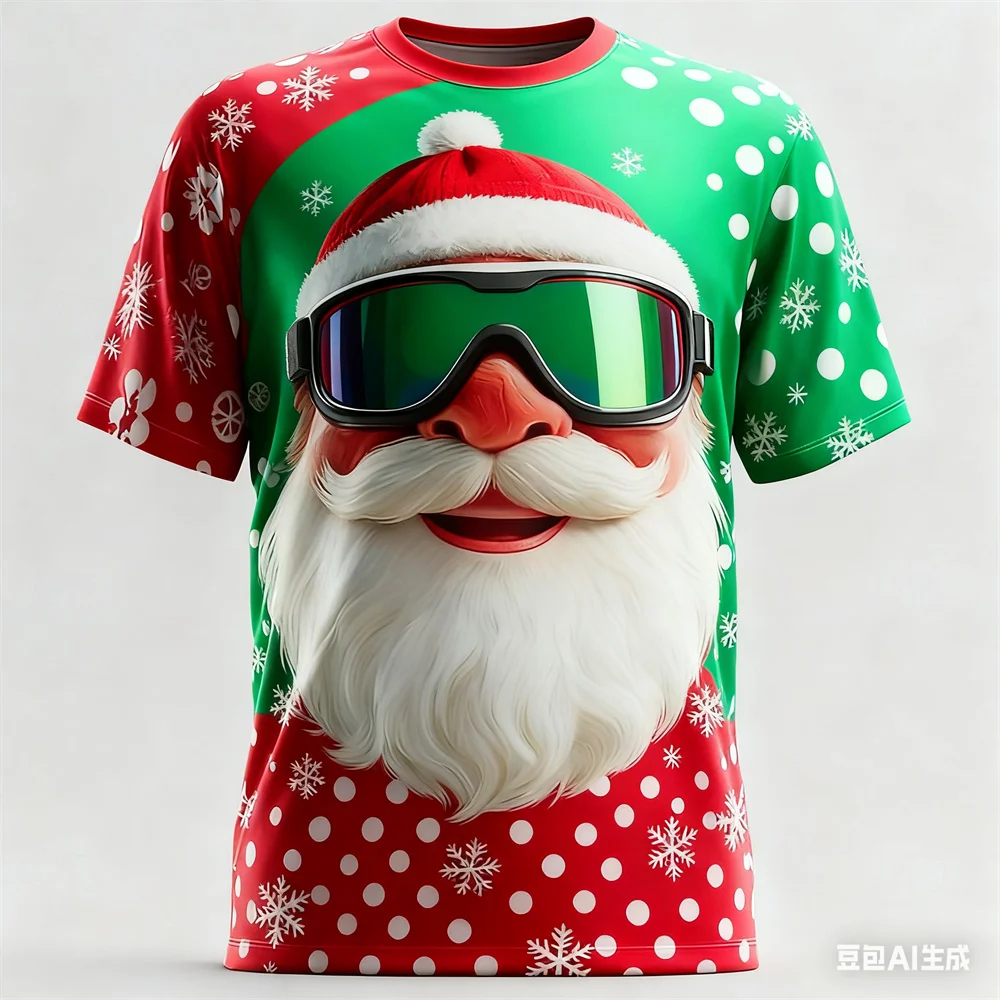 الرجال عيد الميلاد مع مضحك سانتا كلوز ثلاثية الأبعاد تي شيرت مطبوع موضة للجنسين تنفس الجولة الرقبة عطلة عيد الميلاد حفلة ملابس للرجال #3