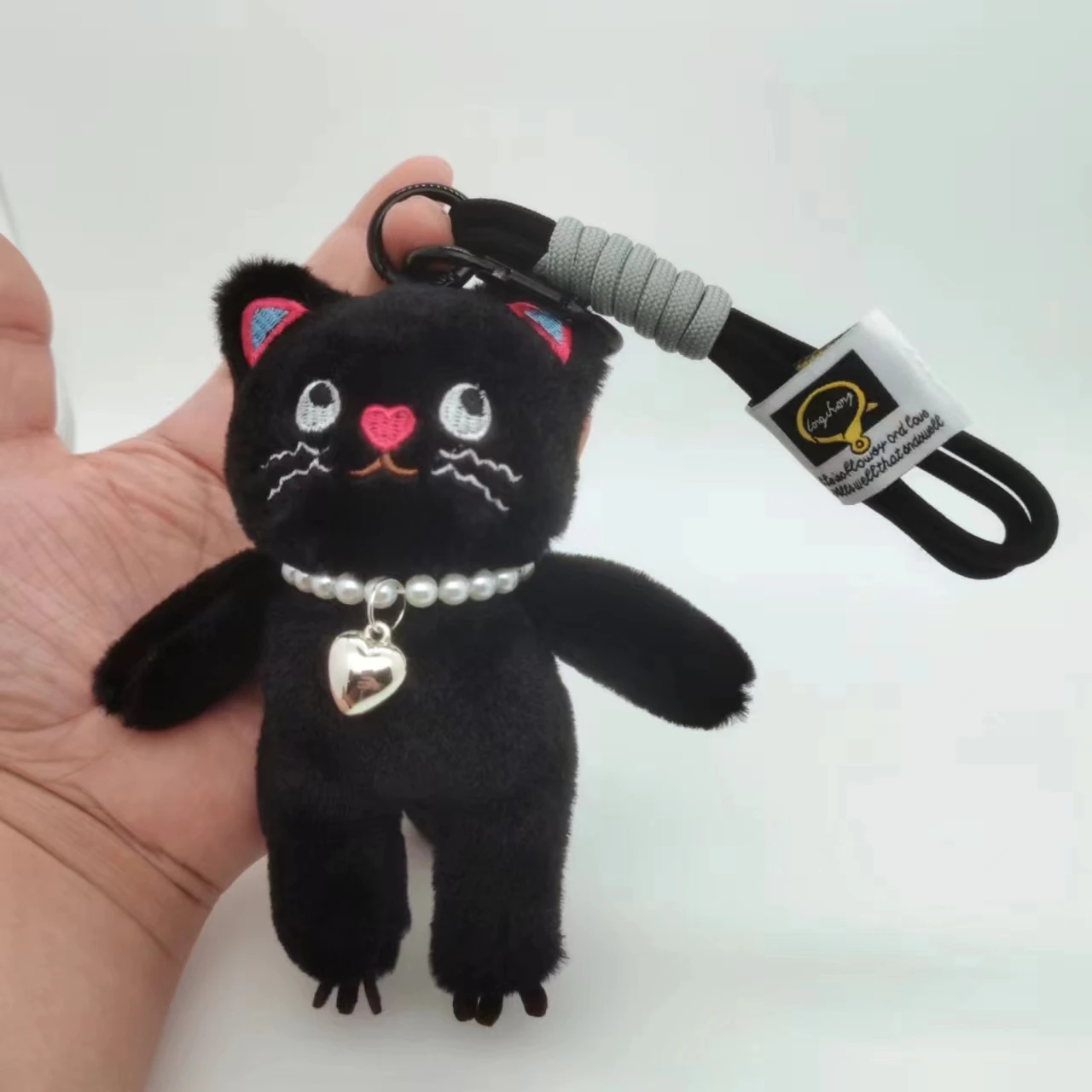 15cm Pink Cat Plush Toy Keychain Cute Backpack Pendant Soft Animals Keyring Car Key Buckle Accessories Girl women Bag Hanging