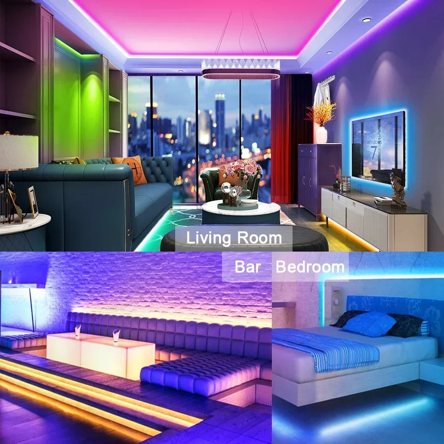 Imagem -06 - Luzes Led Rgb Strip para Decoração do Quarto Fita Rgb 5050 5m 10m 15m 12 Volts Música Bluetooth Lâmpadas de Iluminação Smart Ribbon