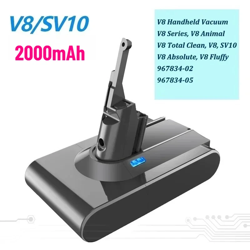 High-Quality 2000mAh 21.6V Lithium-ion Replacement Battery for Dyson V8 Series Vacuum Cleaner Rechargeable A-grade Battery Cell