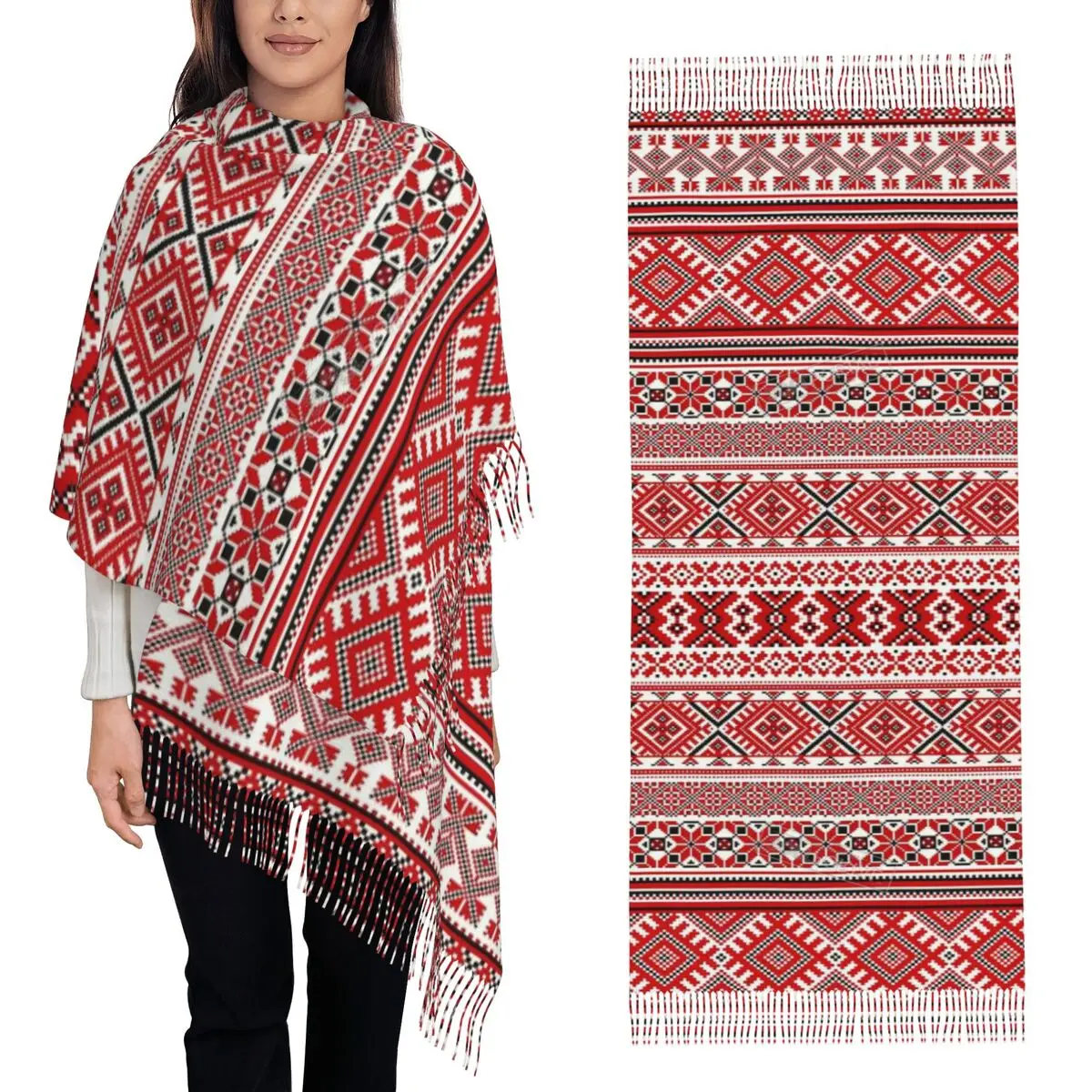 

Традиционный римский Украина Бохо Богемный геометрический шарф Шарфы с кисточками Женские шали и накидки Большая осенне-зимняя шаль