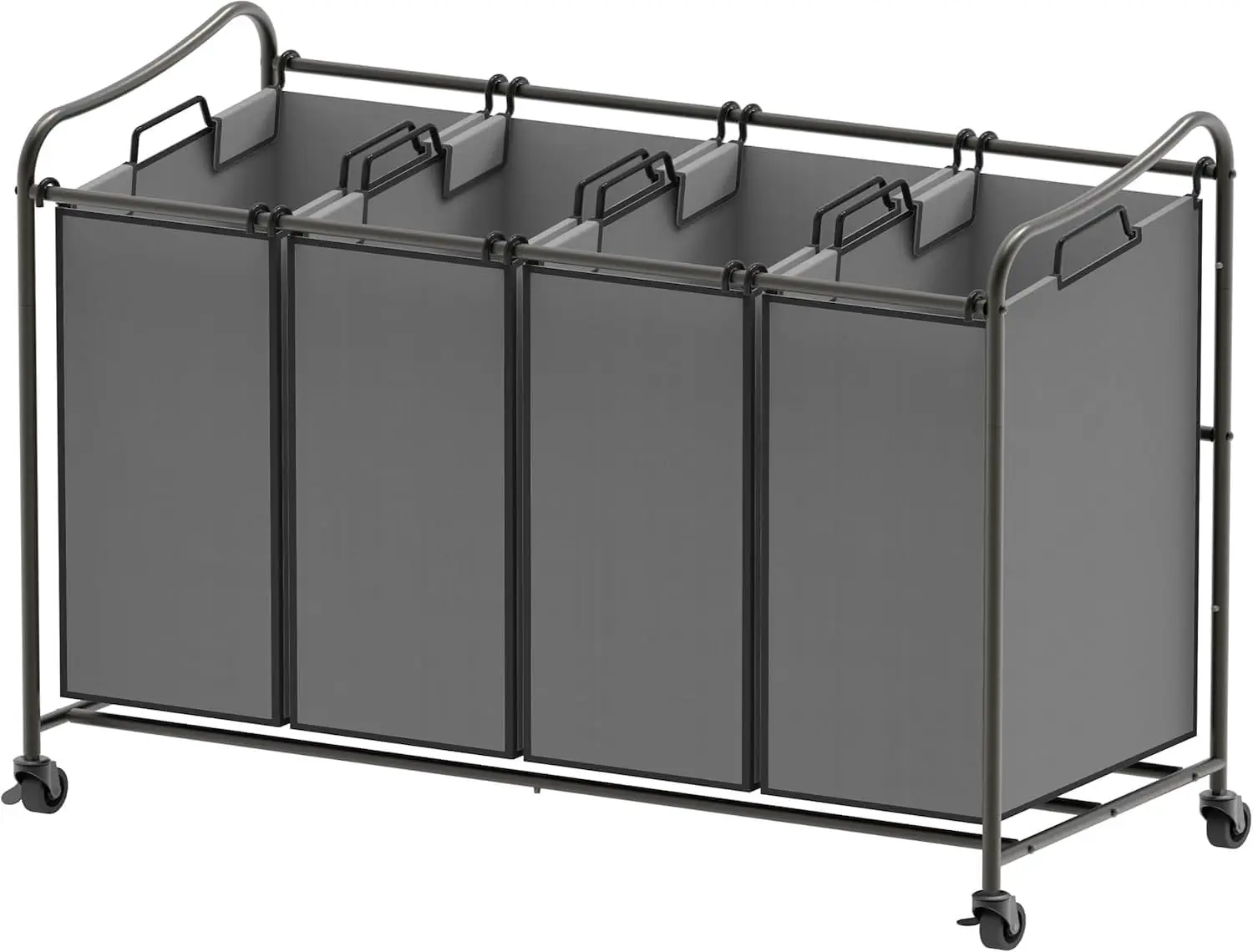 

4-Bag Heavy Duty Rolling Laundry Sorter Cart with Brakes, Dark Grey - Sturdy Steel Frame