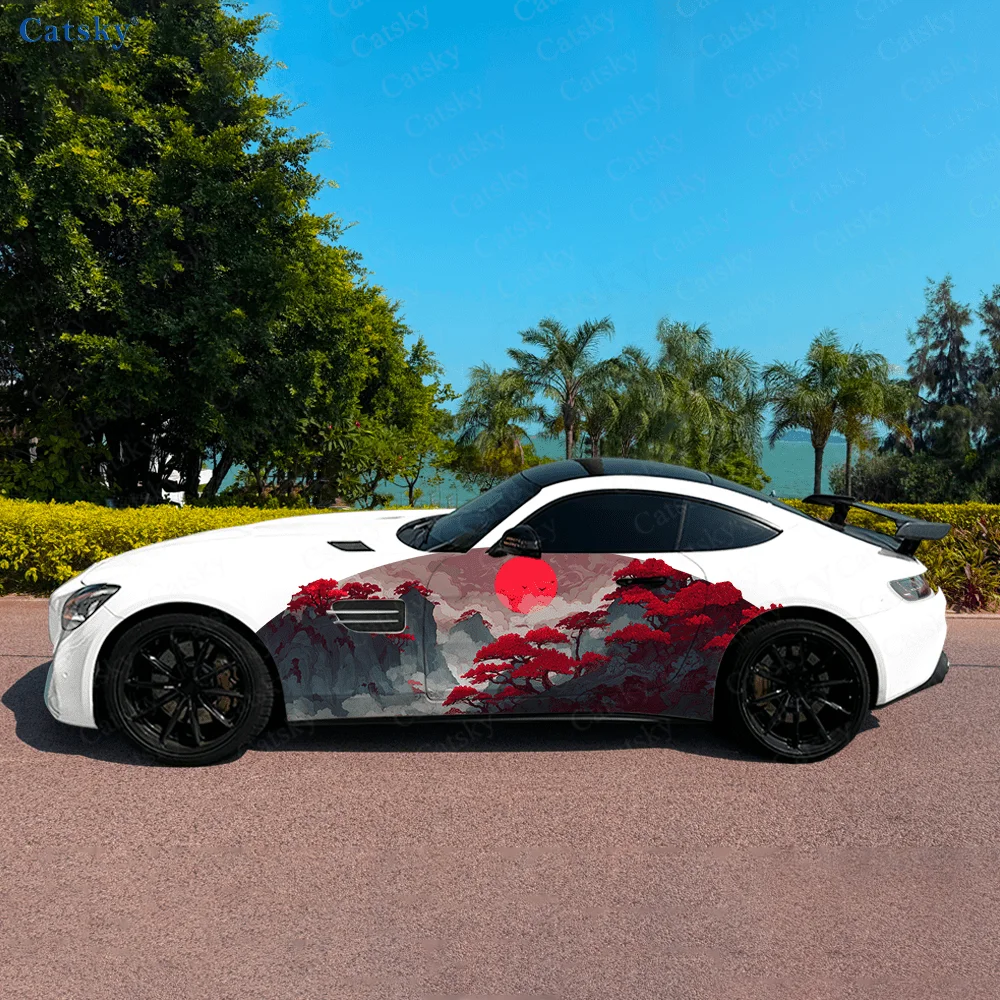 

Виниловые наклейки для автомобиля Red Sun Mountain Tree, самоклеящаяся наклейка из ПВХ, подходит для грузовиков, внедорожников, украшения, автоаксессуары, подарок