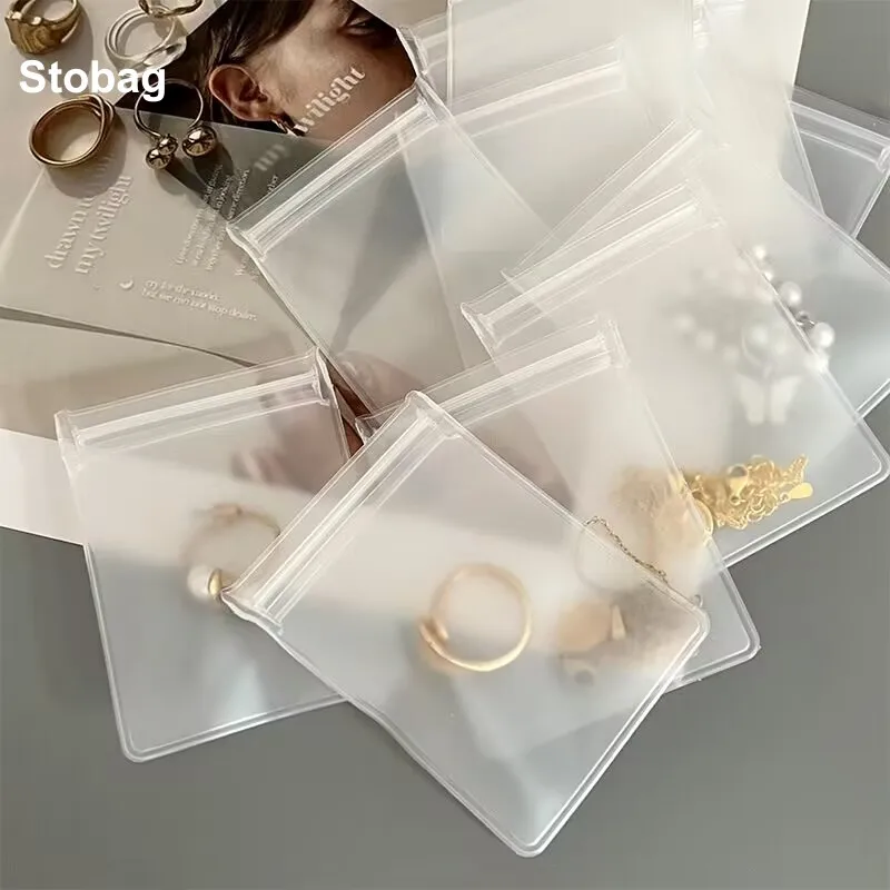 

StoBag 50pcs Frosted EVA Jewelry Packaging Bags Ziplock Transparent Zipper Small Sealed Earrings Ring Storage Reusable Pouches