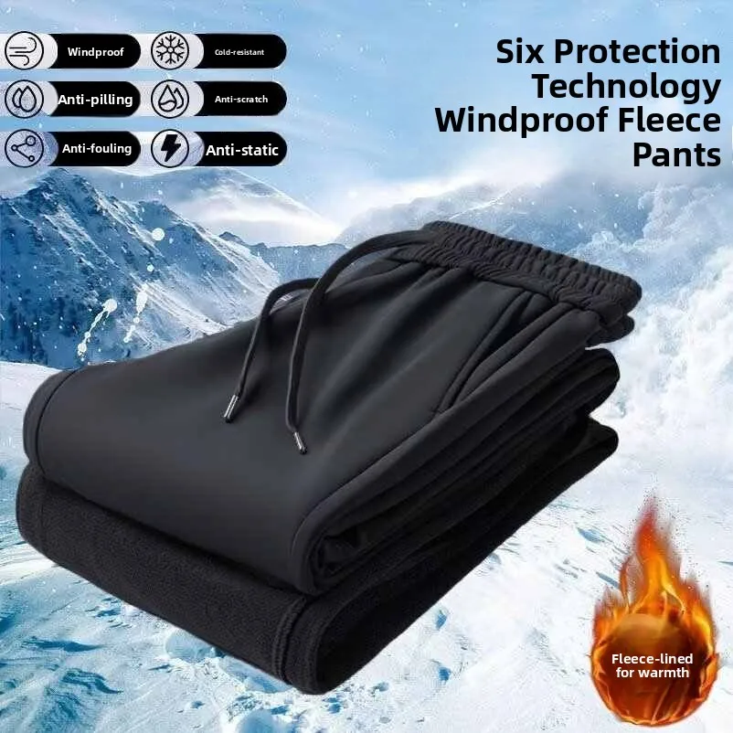 

Men's Winter Thiened Fce Lined Straight Leg Pants Outdoor Warmth Protection Large Size Bla Casual Trousers Trendy Long...