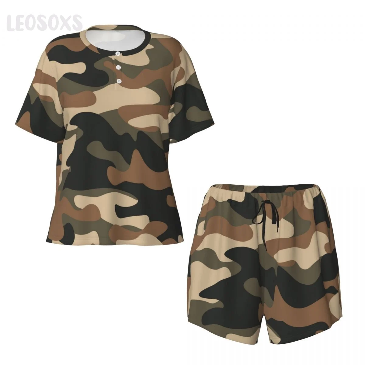 

Women's New Pajamas Camouflage Short-Sleeved Nightgown Shorts Sets