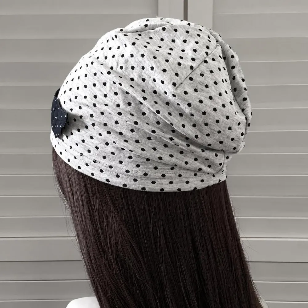 Fashion Polka Dot Pattern Stacking Bonnet Elastic Wing Decoration Beanie Hat Breathable Soft Stretch Fit Hats for Women