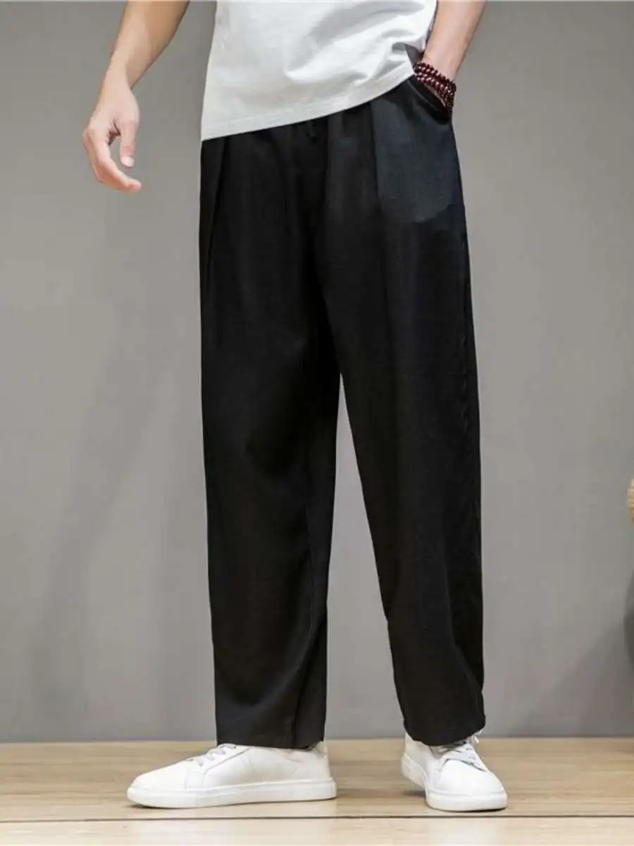 

Cotton Linen Men's Casual Pants High Waist Straight Leg Spring Autumn Loose Wide Leg Sports Trousers Comfortable Long Trousers