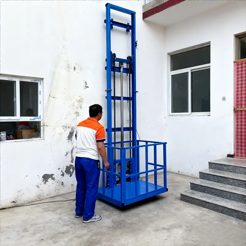 Fixed Small Electric Hydraulic Freight Elevator Single Guide Rail Lifting Platform For Warehouse Duplex Building Installation