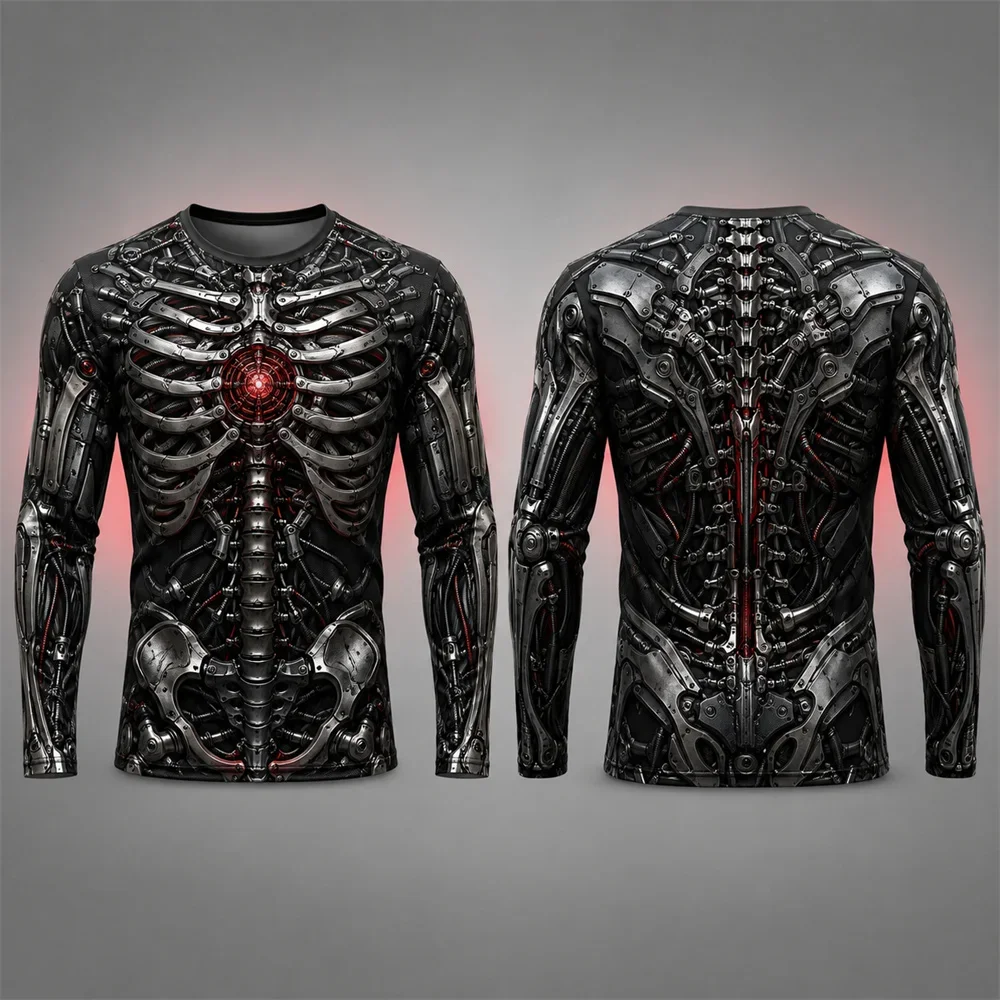 2026 Halloween Skeleton Bone Print T-Shirt Long Sleeve For Men Party Costumes Comfortable Fit 3D Realistic Vision Cool Unique