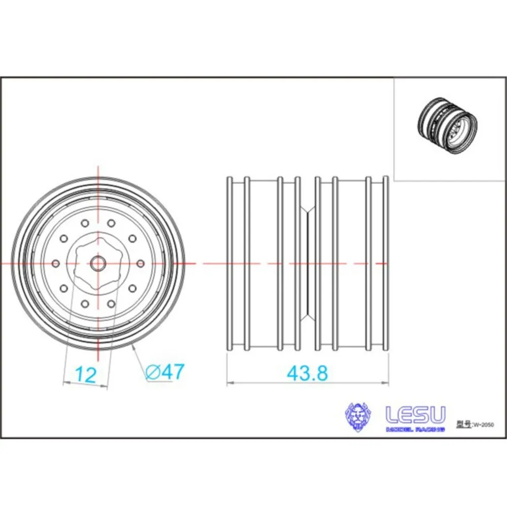 1/14 RC LESU cubo de rueda trasera de Metal Tamiyay Fh12 Fh16 eje de camión Tractor hex juguetes al aire libre TH15095