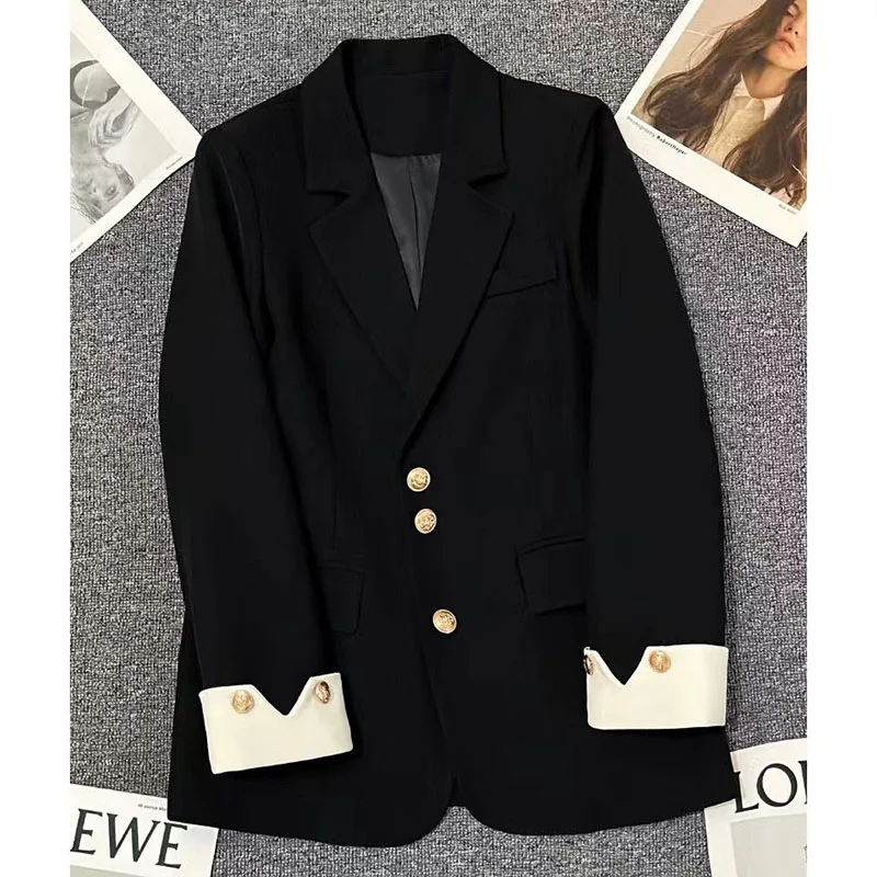 2024 Women Design Sense Niche Fashion New Loose Milk White Blazer Jacket Spring Female Korean Commuting Splicing Suit Tops Coat