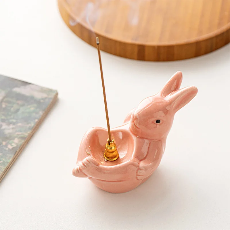 Cute Rabbit-shaped Ceramic Incense Holder, Desktop, Household, Chinese offering, Middle Eastern, Hand-held, Hand-held