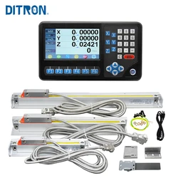 1um SINO LCD DRO DITRON 3Axis Digital Readout  RPM with 0.001mm Linear Glass Scale 3pcs for Milling Machine Lathe Machine