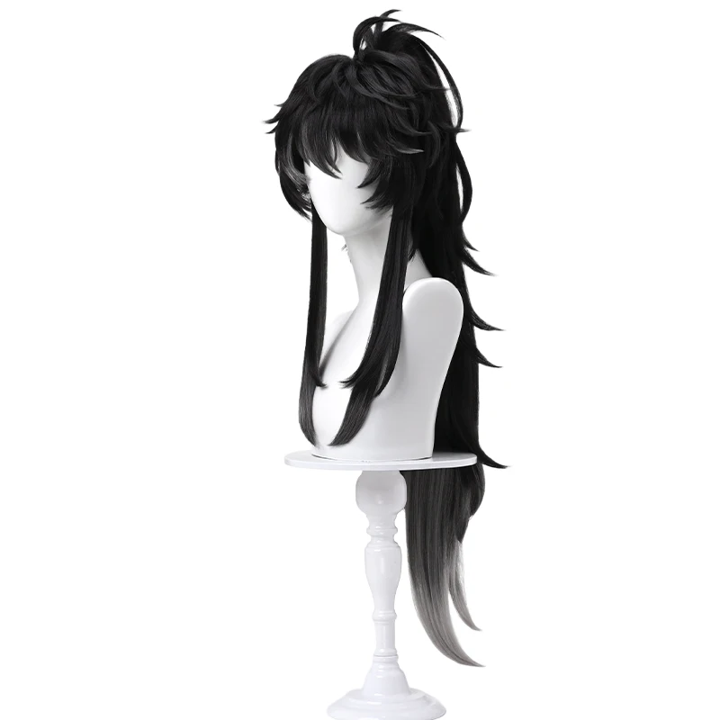 Wuthering Waves Qiuyuan Cosplay Pruik Spel Qiuyuan Hoge Paardenstaart Haar Zwart en Grijs Gemengde Kleur Hallowmas Party Volwassen Vrouwen Mannen
