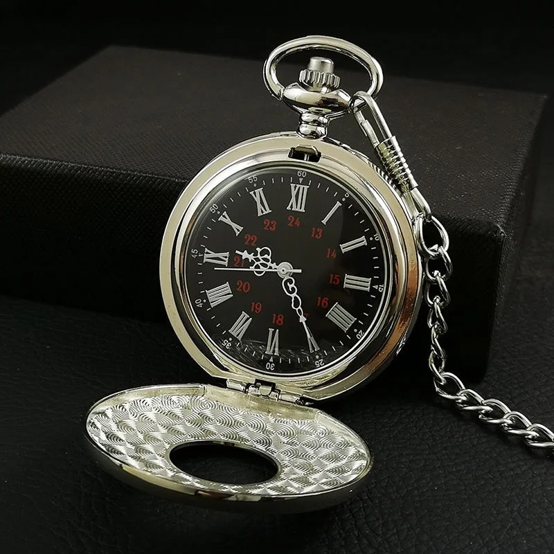 10pcs/lot الرقم الروماني خمر ساعة الجيب السوداء للجنسين أزياء Steampunk كوارتز ساعة الجيب قلادة قلادة مع سلسلة ساعة