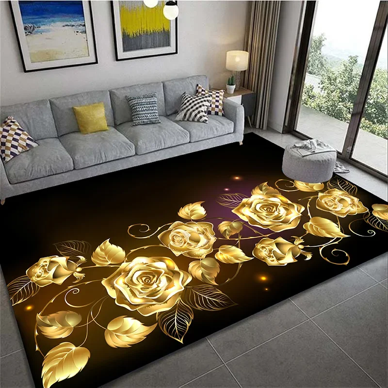 Romantic 3D Floral Pattern Peony Rose Rug Living Room Home Decor Sofa Table Rug Non-slip Chair Mat Leisure Floor Mat Home Decor