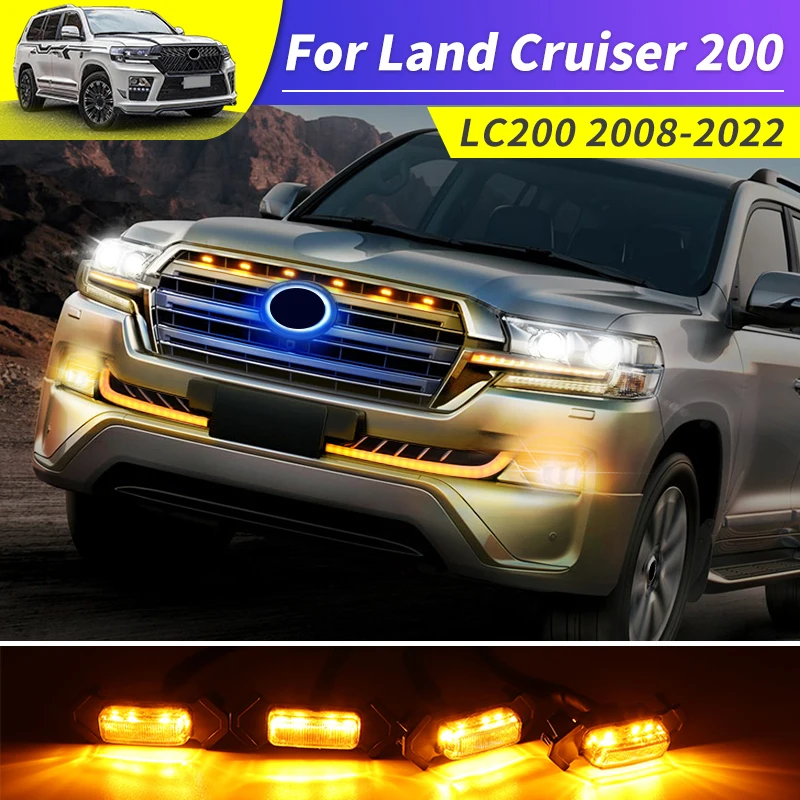 Suitable for Toyota Land Cruiser 200 Modified Front Central Grille Small Yellow Light Two-Color Front Fog Lamp Grille Light