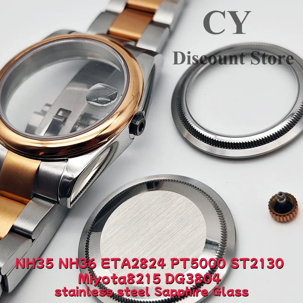 36mm 39mm Two‑Tone Stainless Steel Watch Case Sapphire Glass Fit NH35 NH36 PT5000 ST2130 Miyota8215 Movement Watch Repair Parts