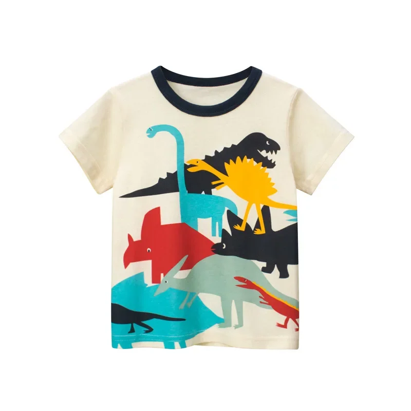 Summer New 2024 Boys Short sleeved T-shirt Children's Clothing Dinosaur Cartoon Baby Clothing