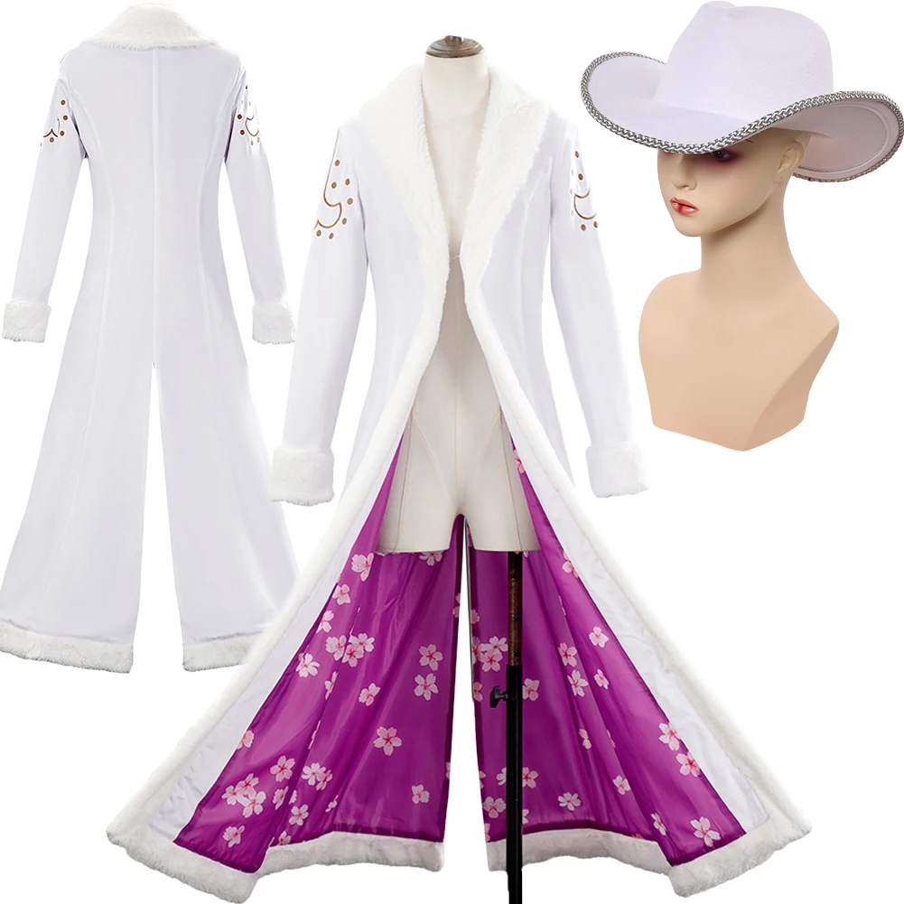 Disfraz de Nico Robin, disfraz blanco, abrigo, sombrero, uniforme de pirata de Anime, ropa para mujer, disfraz de Halloween, Carnaval, disfraz para adultos