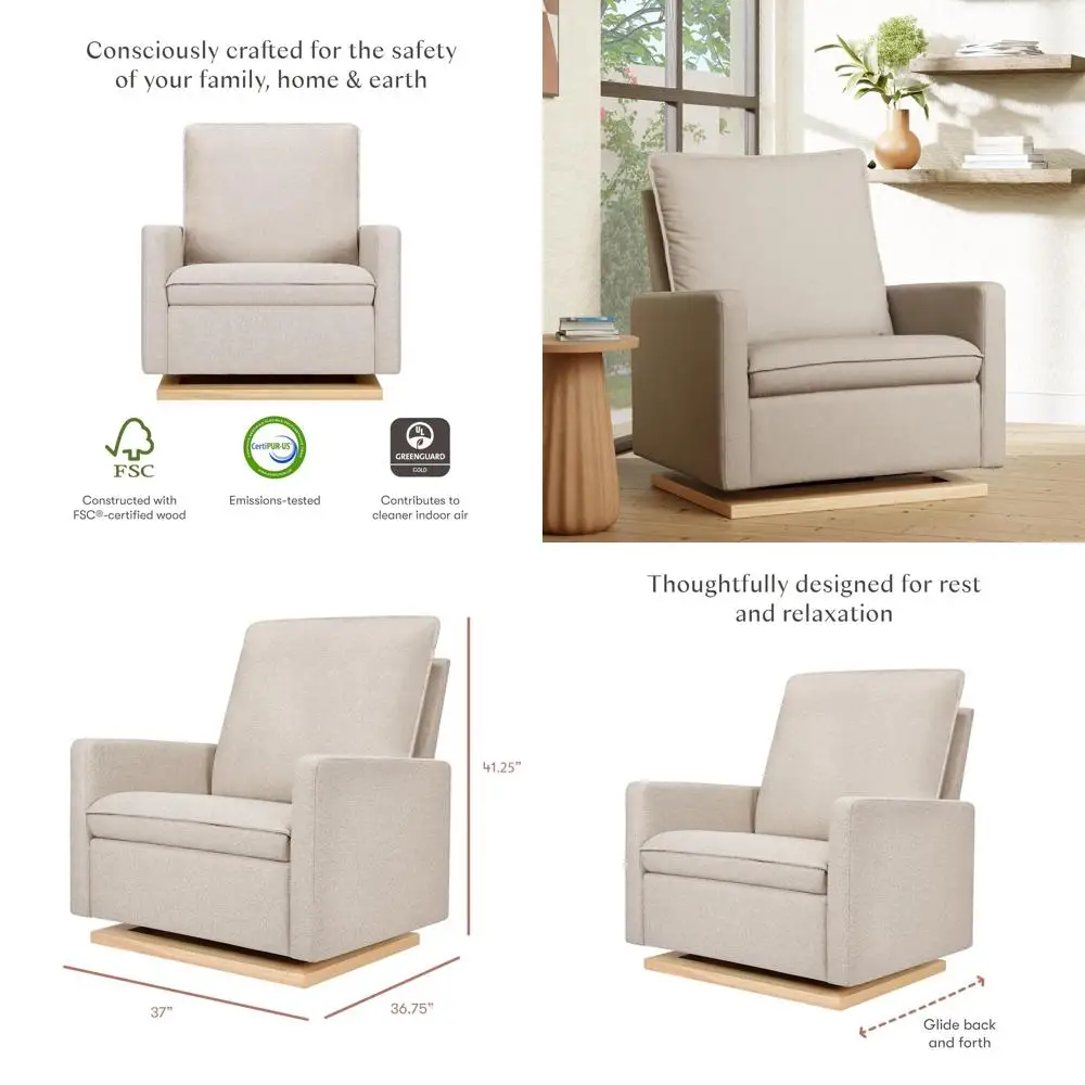 

Pillowback Chair and Glider in Eco-Weave Fabric with Light Wood Base, Water-Resistant, Stain-Resistant, Greenguard Gold & Certi-