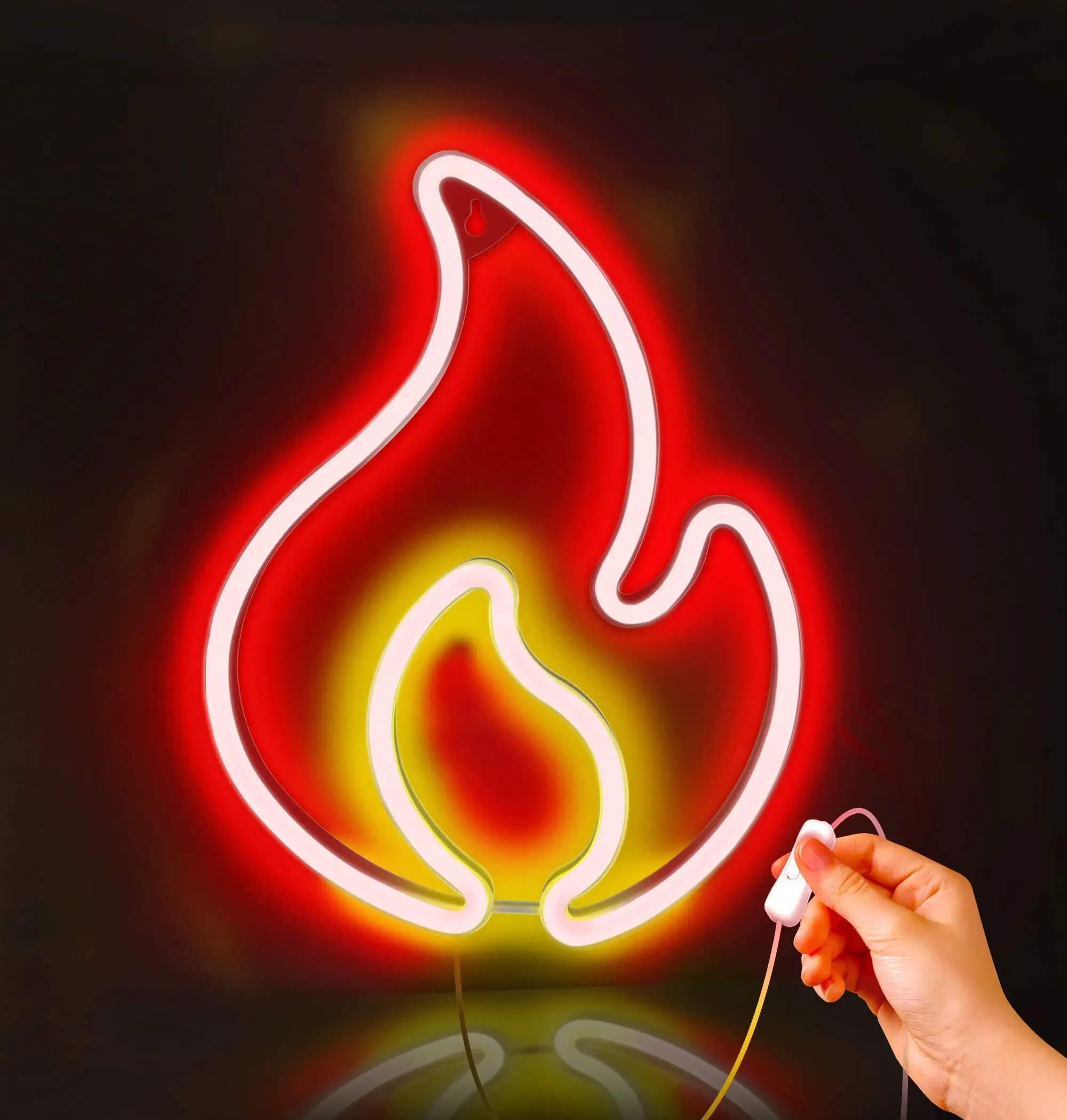 LED Flame Neon Sign Light Sign for Wall Decor Hanging Flame Shaped Light for Bedroom Gaming Room Night Light