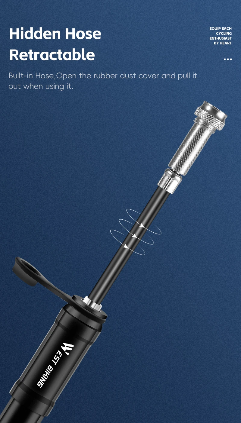 WEST BIKING Tragbare Fahrradpumpe 130PSI Hochdruck Presta Schrader Ventil Aluminiumlegierung Mini-Luftpumpe MTB Rennrad Zubehör – Detail 5