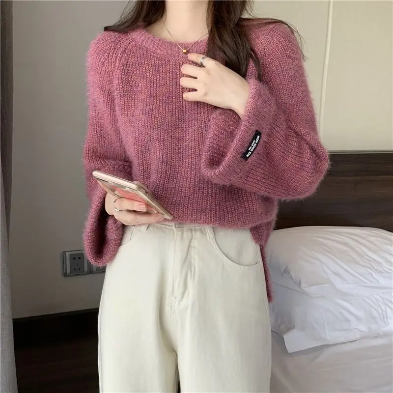 Koreanische Version Einfarbig Weichen Pullover Pullover für Frauen Herbst Winter Casual Lose Komfort Gestrickte Top Mode Frauen Kleidung