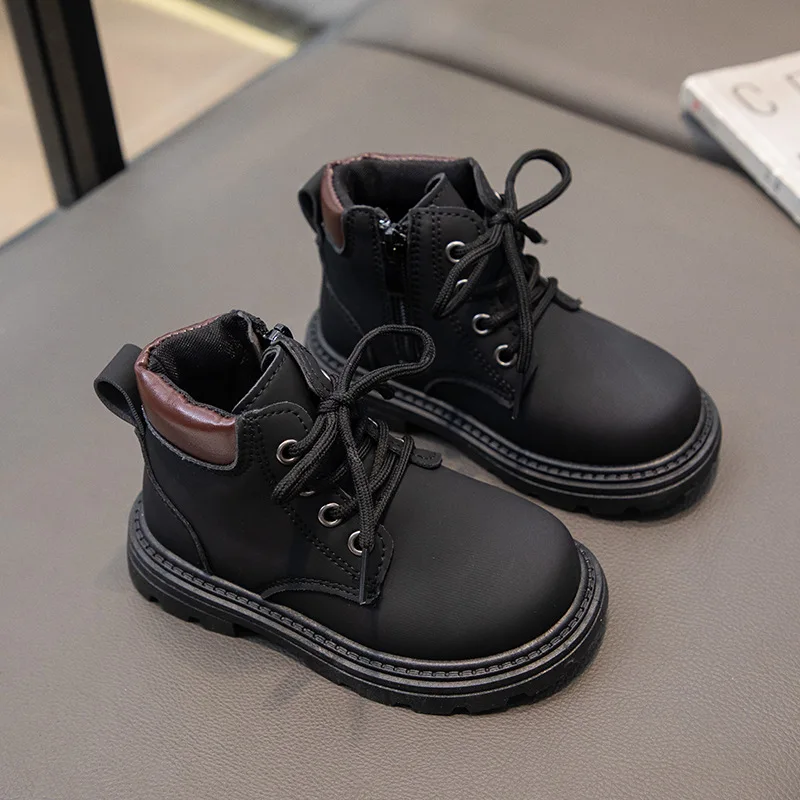 

Kids Boots Children Autumn Winter Boys Soft Soled Leather Boots Low Top Solid Color Side Zipper Children's Boots Non Slip Shoes