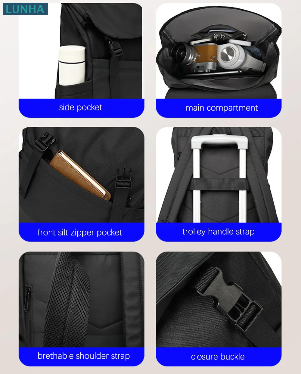 Men's Waterproof Oxford Laptop Backpack with Multiple Compartments Luggage Strap Daypack Teenager Student School Bag for Unisex
