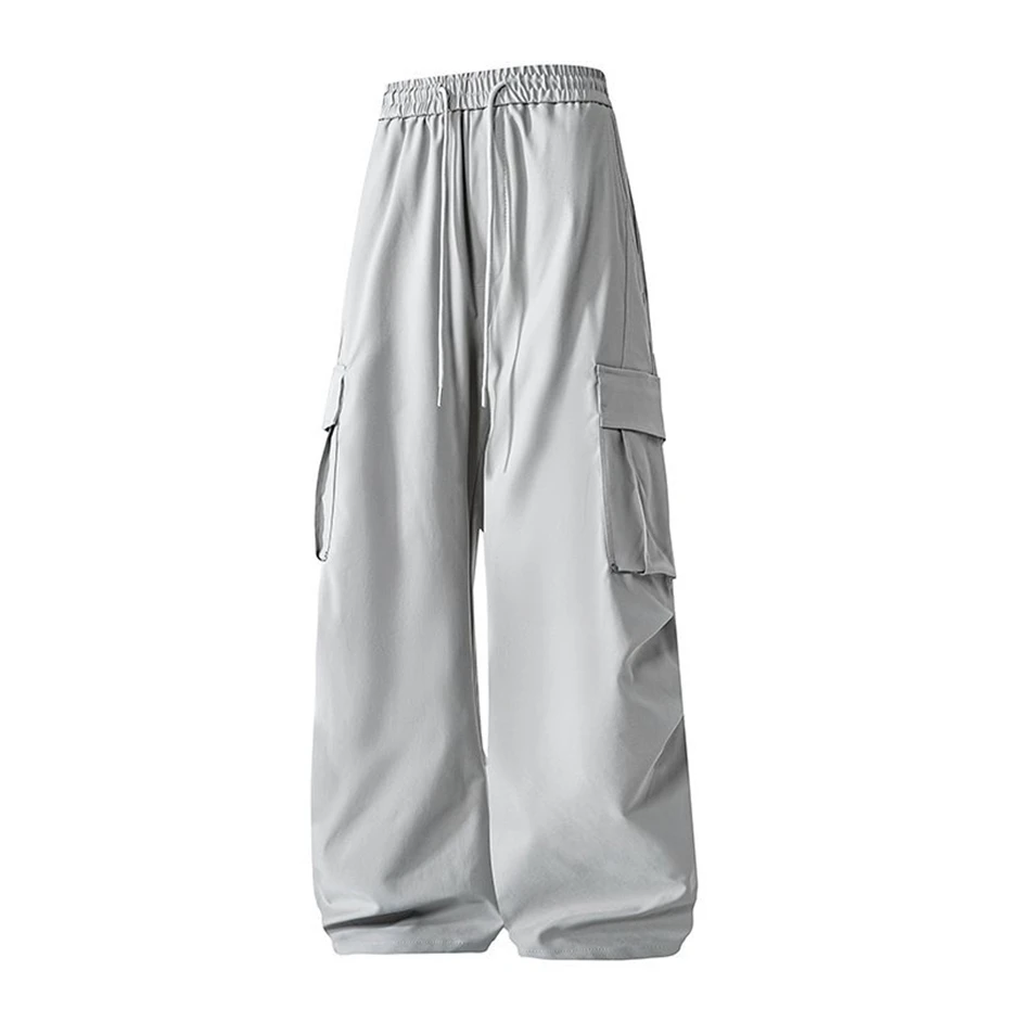 Cargo Pants Men Fashion Casual Solid Color Camp Pants Male Stretch Waist Straight Pants