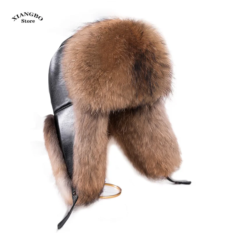 2024 Winter 100% Real Sliver Fox Fur Bomber Russian Ushanka Bomber Hats Pilot Trapper Trooper Hat Fur Earflap Hat Men Snow Caps