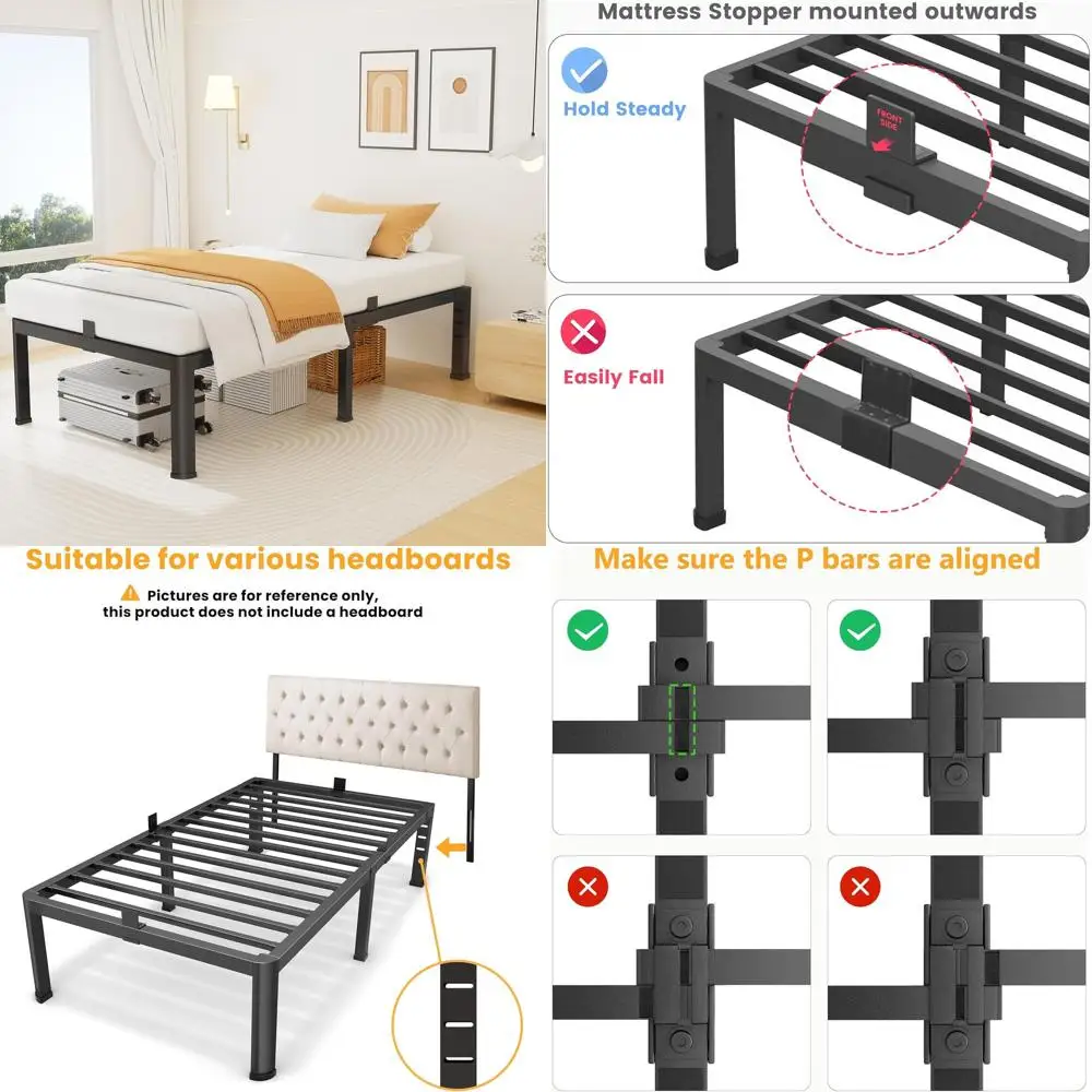 

14 Metal Twin Bed Frame with Round Corner Legs, Heavy Duty 3500 lbs Steel Slats, No Box Spring, Easy Assembly, Black