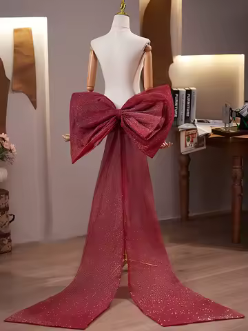 New sweat wine bowknot butterfly removable detachable training tail prom performance evening dress gown accessories DIY