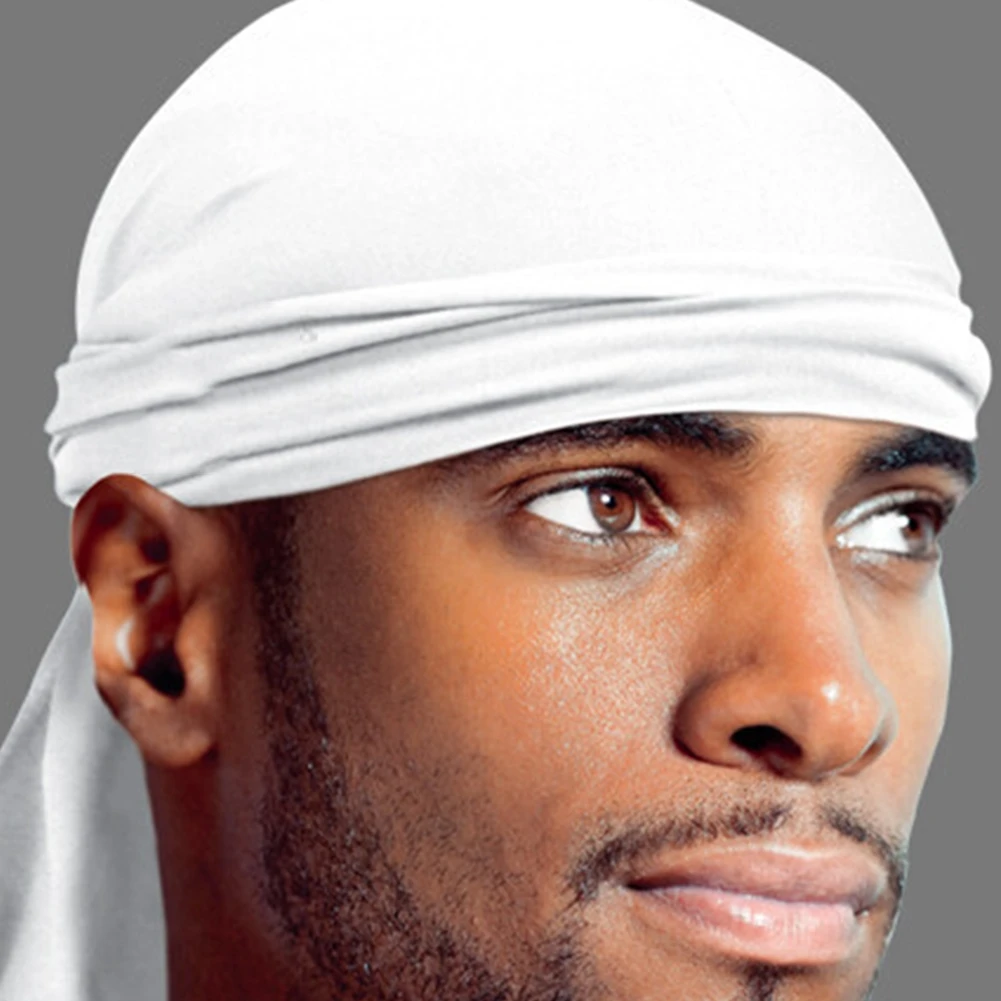 Fashionable Du-Rag Scarf Head Wrap Stylish Rap Band Tie Down Hat for Outdoor Sports Solid Bandana for Men Women  in Black/White