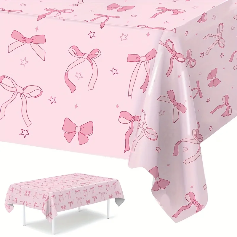 1pc,wedding decorations,summer decoration,garden decor for outside,outdoor decor,Pink Bow Tablecloth,220*130cm Disposable PE Tab