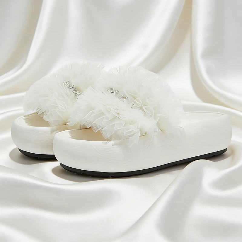 

Роскошные женские сандалии на платформе с кристаллами, модные сетчатые туфли с цветочным дизайном, удобные нескользящие сандалии на мягкой подошве