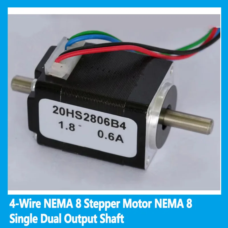 4-Wire NEMA 8 Stepper Motor Fuselage Length 28mm Step angle 1.8° Single Dual Output Shaft 1.4N.cm Current 0.6A/0.2A