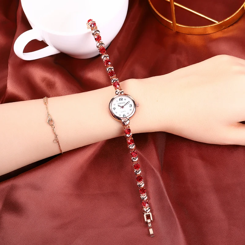 Cross border hot selling fine steel strip alloy bracelet watch glass colored diamond gold small dial inlaid with diamond digital