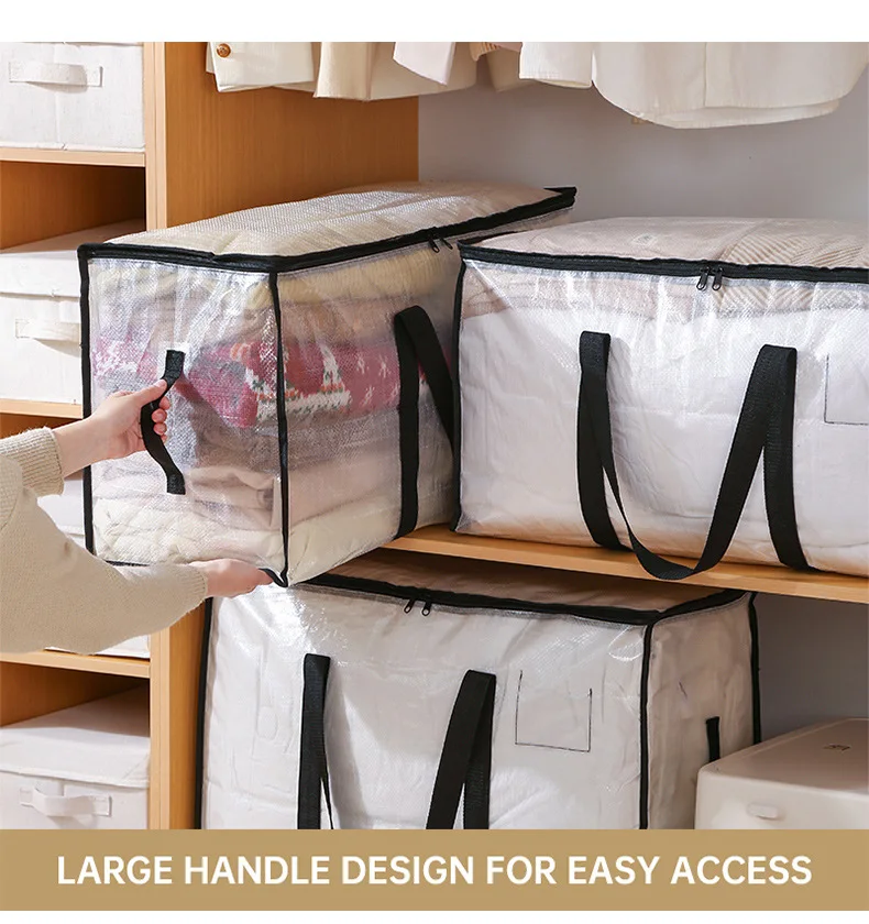 حقيبة تخزين شفافة، لحاف من القطن، حقيبة متحركة للملابس، حقيبة تنظيم لحاف ذات سعة كبيرة مقاومة للماء والرطوبة #3