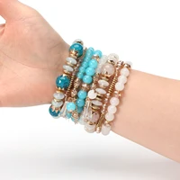 Bohemian Stackable Bead Bracelets for Women Multilayered Bracelet Pendant Charm Stretch Bangles 4