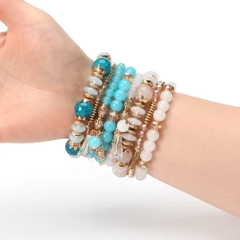 Bohemian Stackable Bead Bracelets for Women Multilayered Bracelet Pendant Charm Stretch Bangles 4
