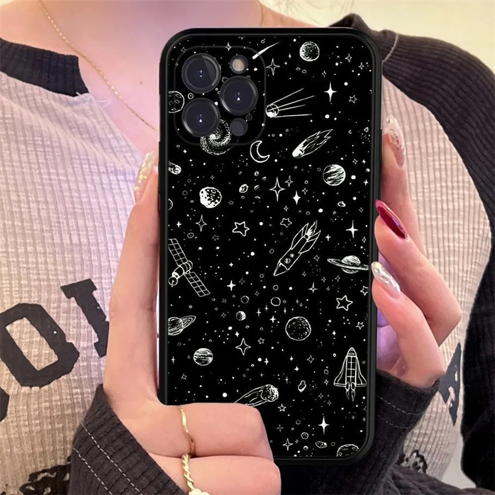 Sky Space Planet Moon Stars Phone Case Silicone Soft for iphone 15 14 13 12 11 Pro Mini XS MAX 8 7 6 Plus X XS XR Cover