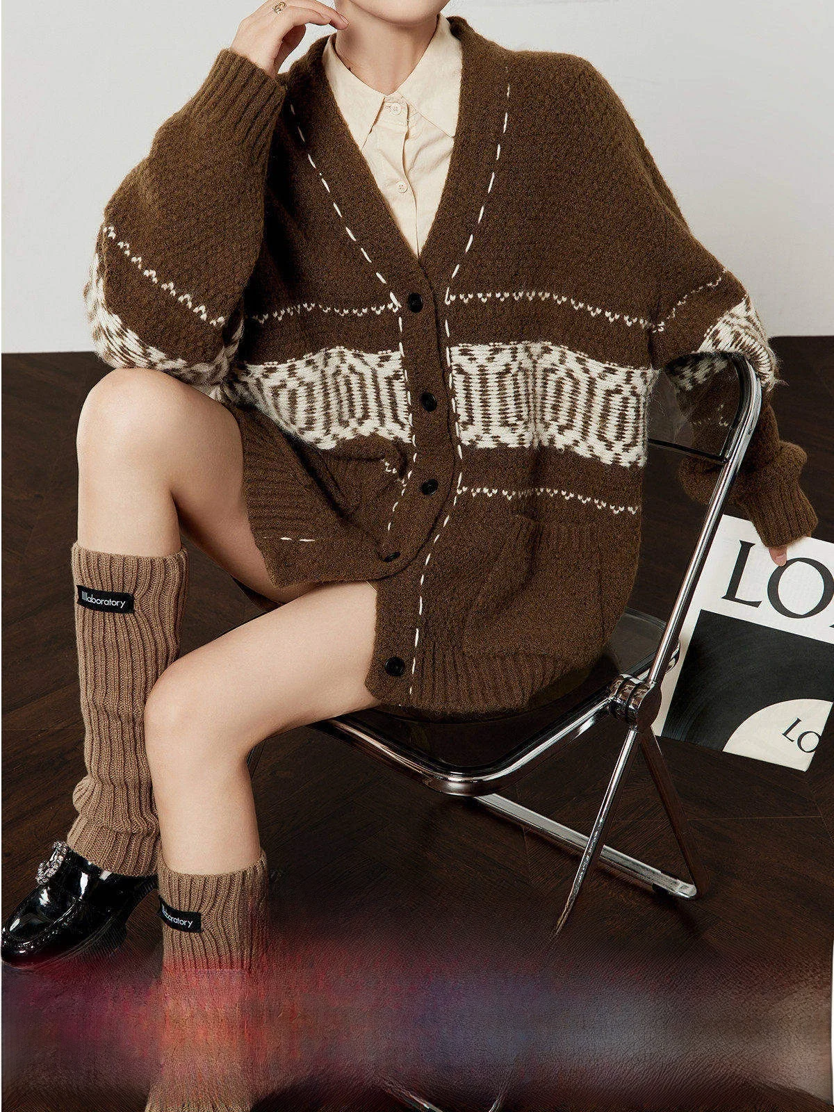

Loose V-Ne Military een Knitted Sweater Women's Faion Autumn Winter Open Cardigan Warm Striped Pattern Casual Sle