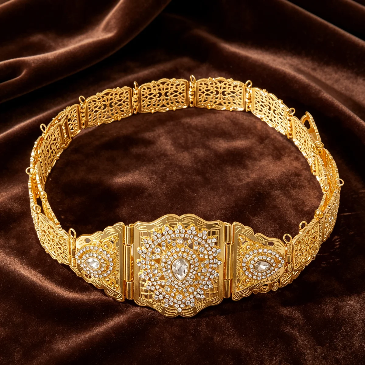 

Belt Jewelry Cutout Pattern Carved Drop Gemstone Moroccan Bridal Wedding Dress Waist Chain