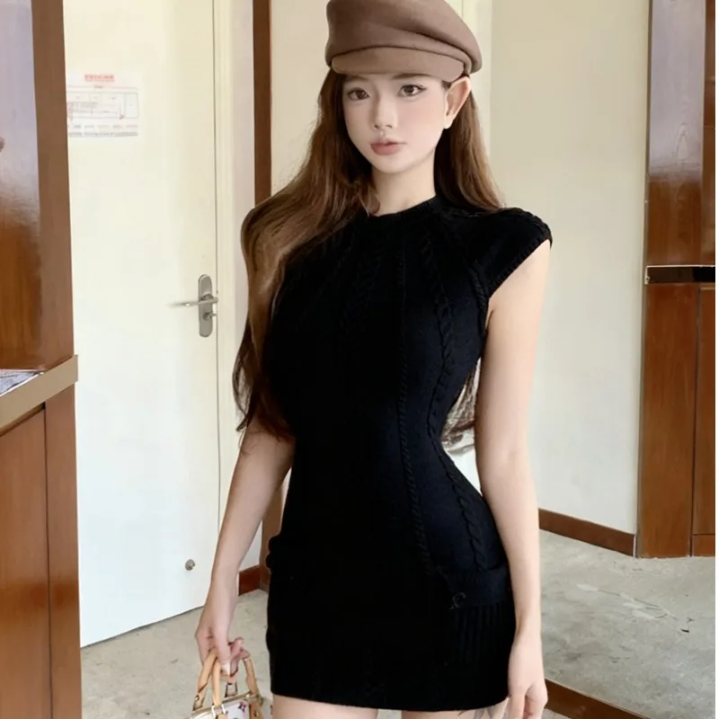 Slim Fit round Ne Twisted Waist ket Knit Dr Base Layer Wrap around Women's Faion Autumn Winter New Sle Casual Wear